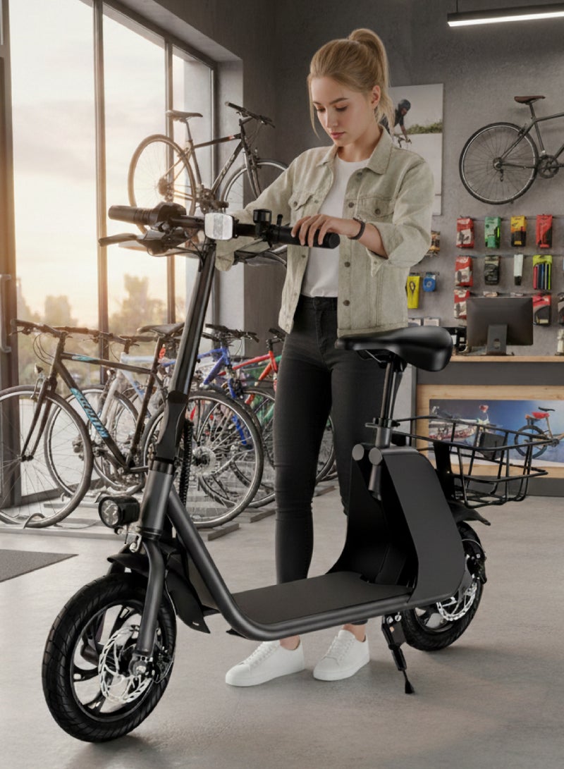 ويندهورس سكوتر ويندهورس C2 الكهربائي القابل للطي مع مقعد وسلة خلفية، محرك 450 واط، بطارية 36 فولت 8 أمبير، سرعة 25–35 كم/س، إطار كربوني متين، إطارات 12.5 بوصة، فرامل قرصية، سكوتر مريح للبالغين - Image 3